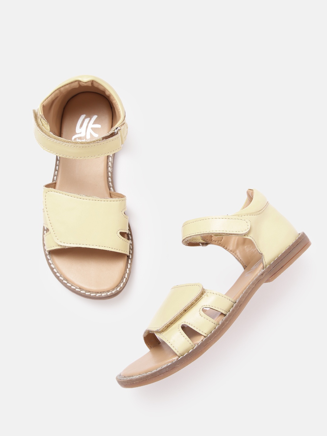

YK Girls Yellow Solid Open Toe Flats with Cut-Out Detail