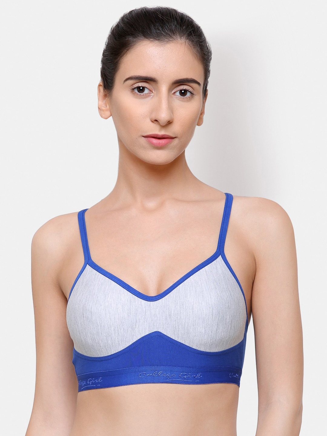 

College Girl Women Blue & White Colorblocked Bra