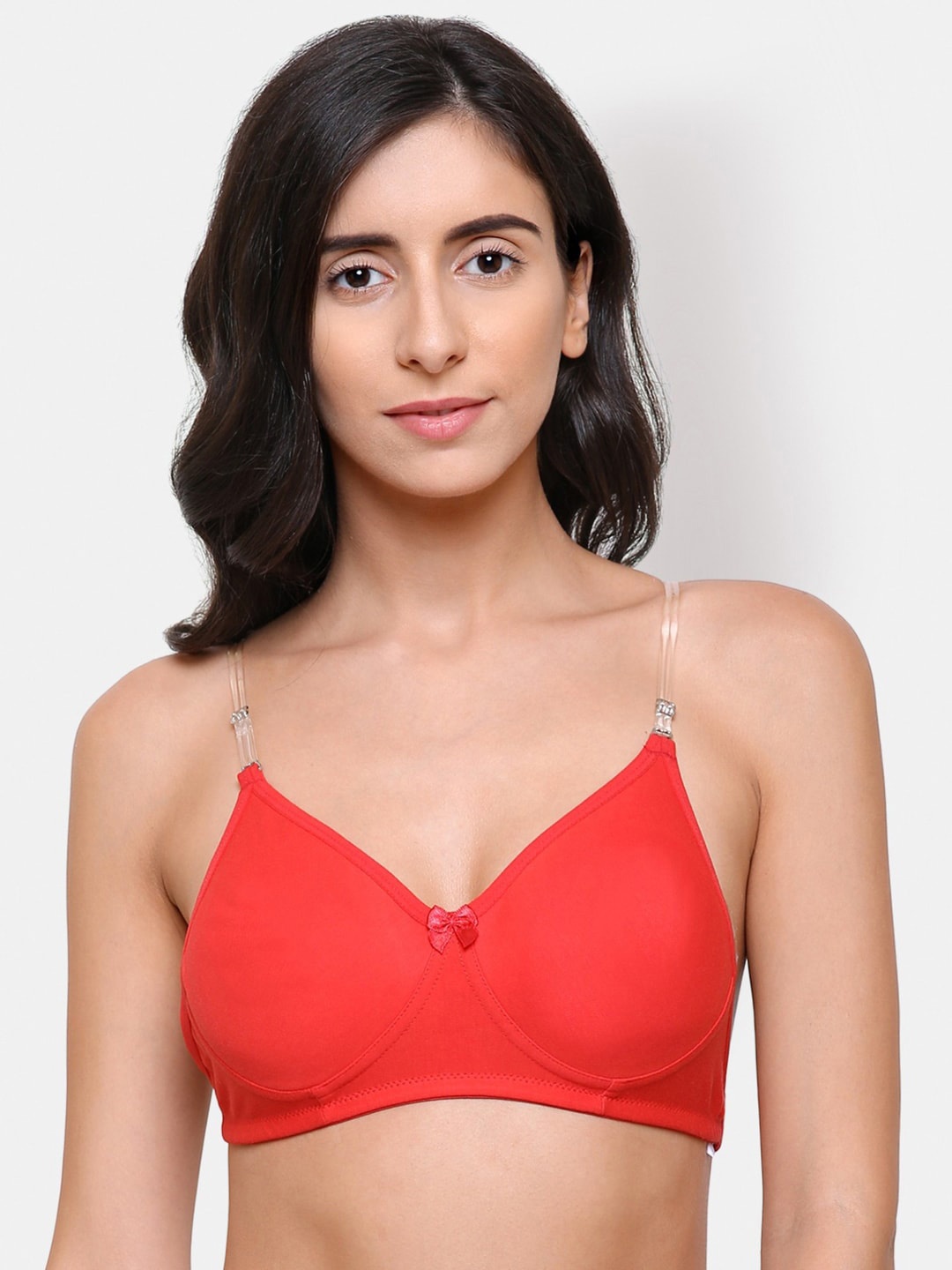 

College Girl Women Red & Transparent Bra Heavily Padded