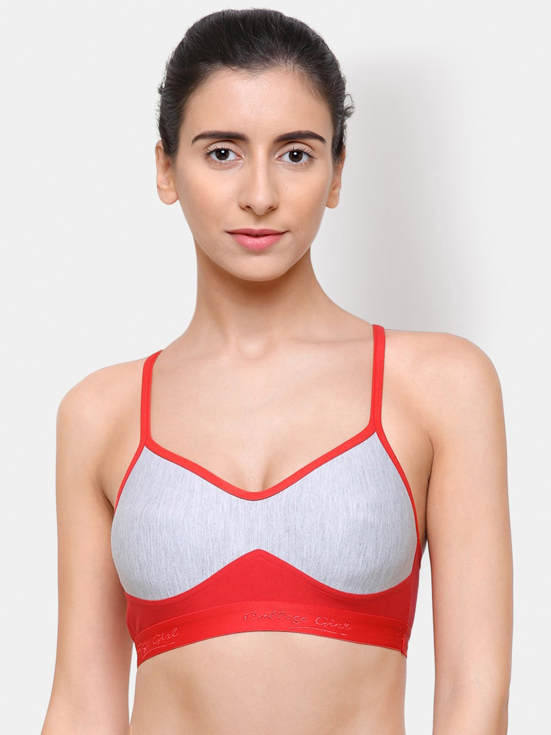 

College Girl Women Red & Grey Colourblocked Bra