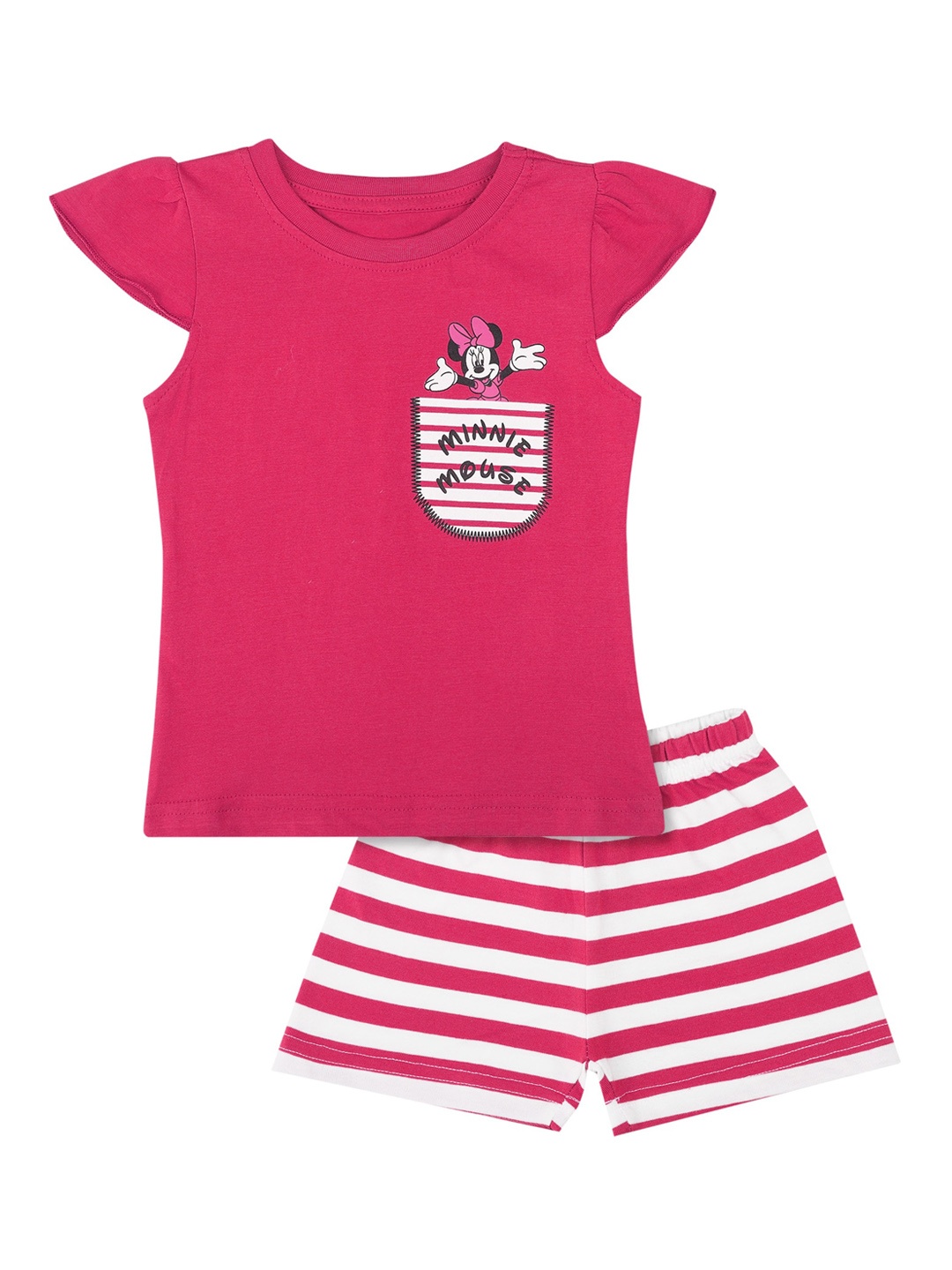 

Bodycare Kids Girls Pink Minnie Mouse Printed Pure Cotton T-shirt with Short