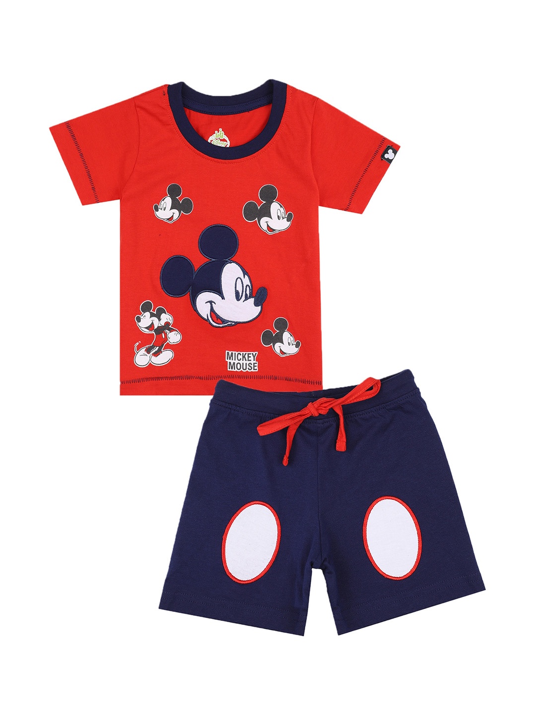 

Bodycare Kids Boys Pure Cotton Mickey Mouse Printed T-shirt with Shorts, Red