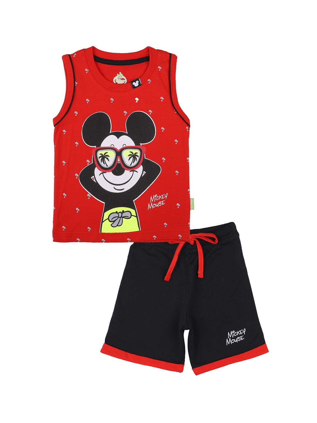 

Bodycare Kids Boys Pure Cotton Red & Black Mickey Mouse Printed T-shirt with Shorts