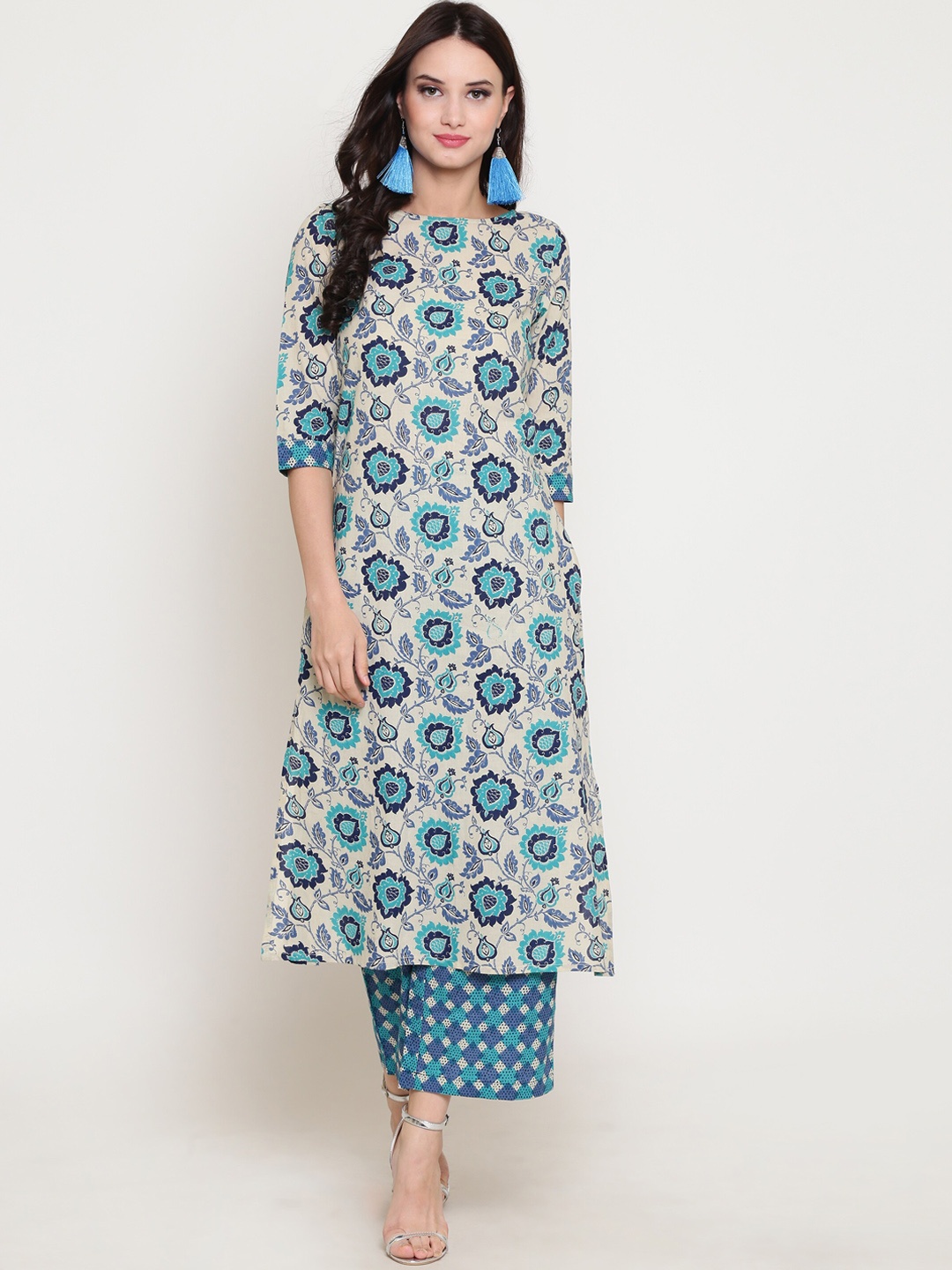 

Sera Women Off White Ethnic Motifs Printed Pure Cotton Kurta Set