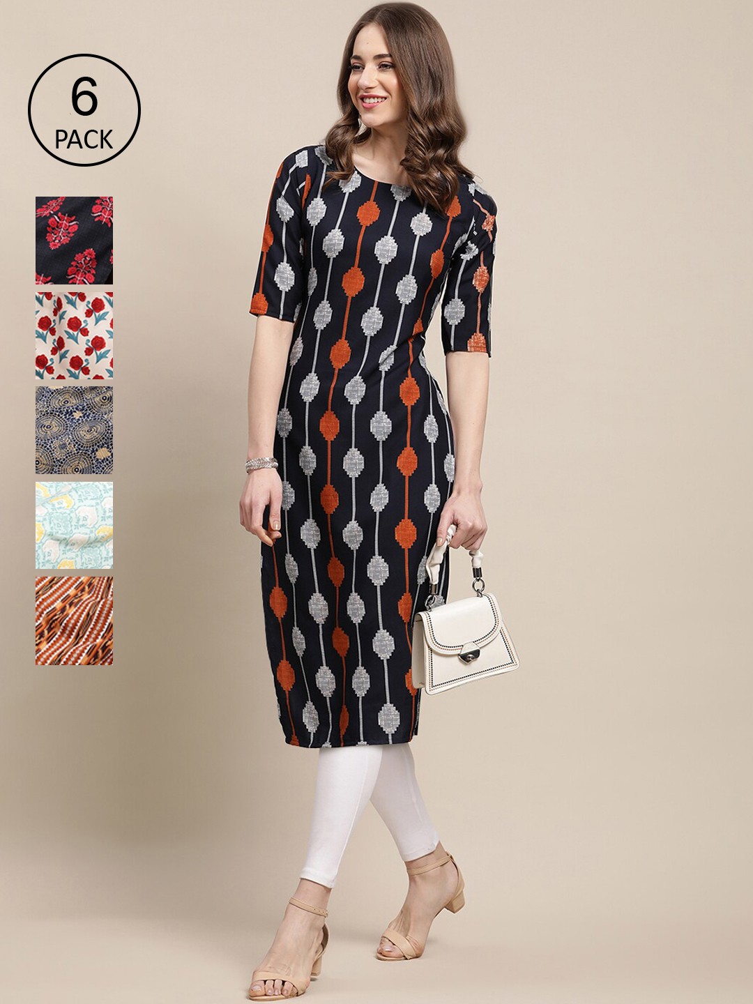 

Ethnic basket 6 Women Multicoloured Geometric Printed Crepe Kurta, Multi