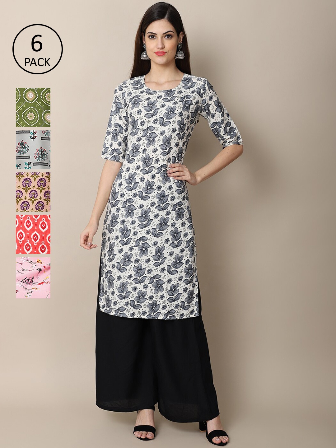 

Ethnic basket 6 Women Multicoloured Geometric Printed Crepe Kurta, Multi