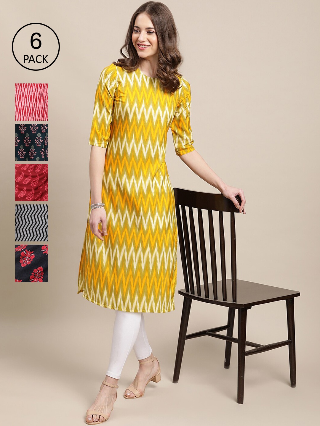 

Ethnic basket 6 Women Multicoloured Geometric Printed Crepe Kurta, Multi