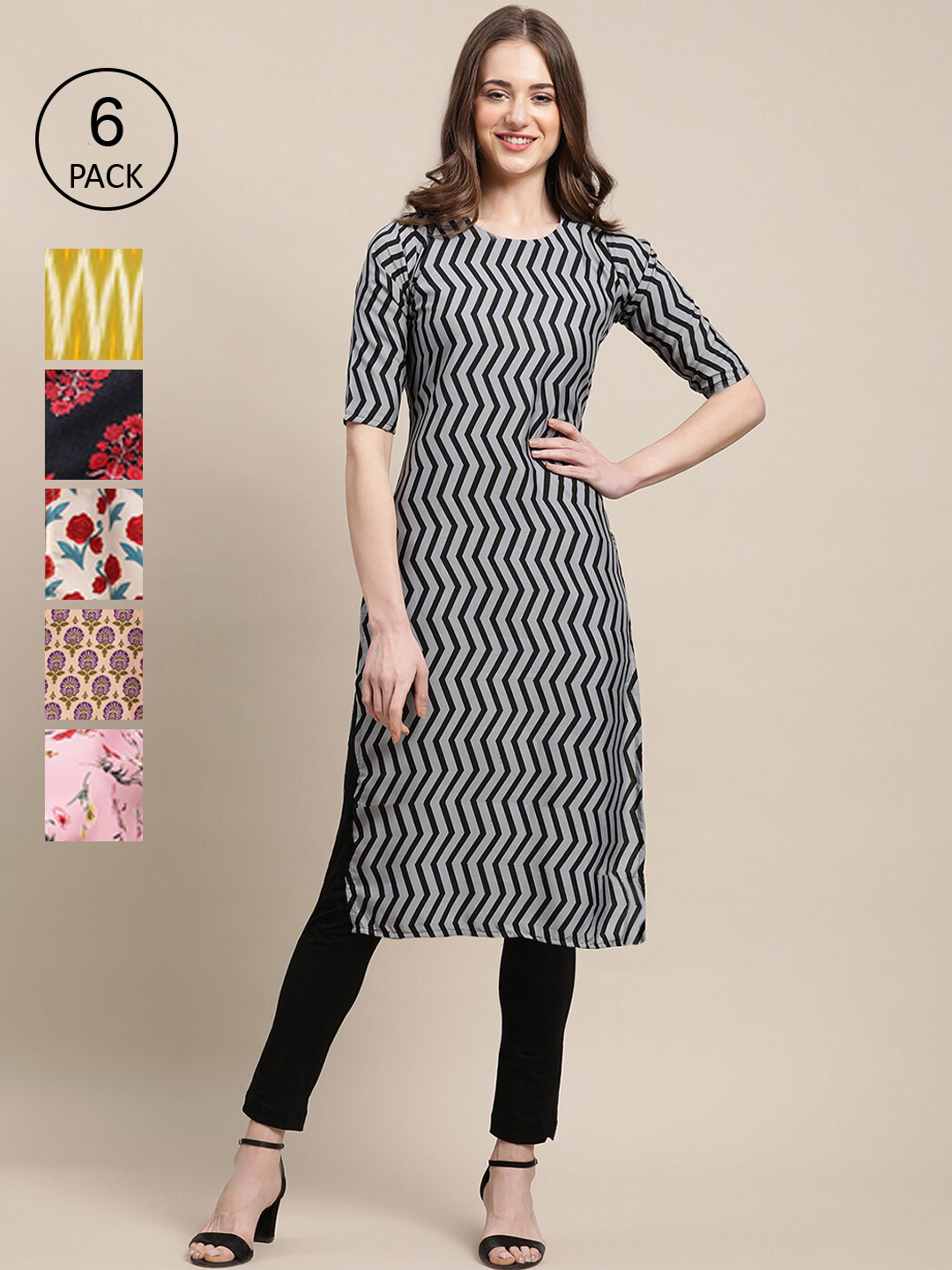 

Ethnic basket 6 Women Multicoloured Geometric Printed Crepe Kurta, Multi