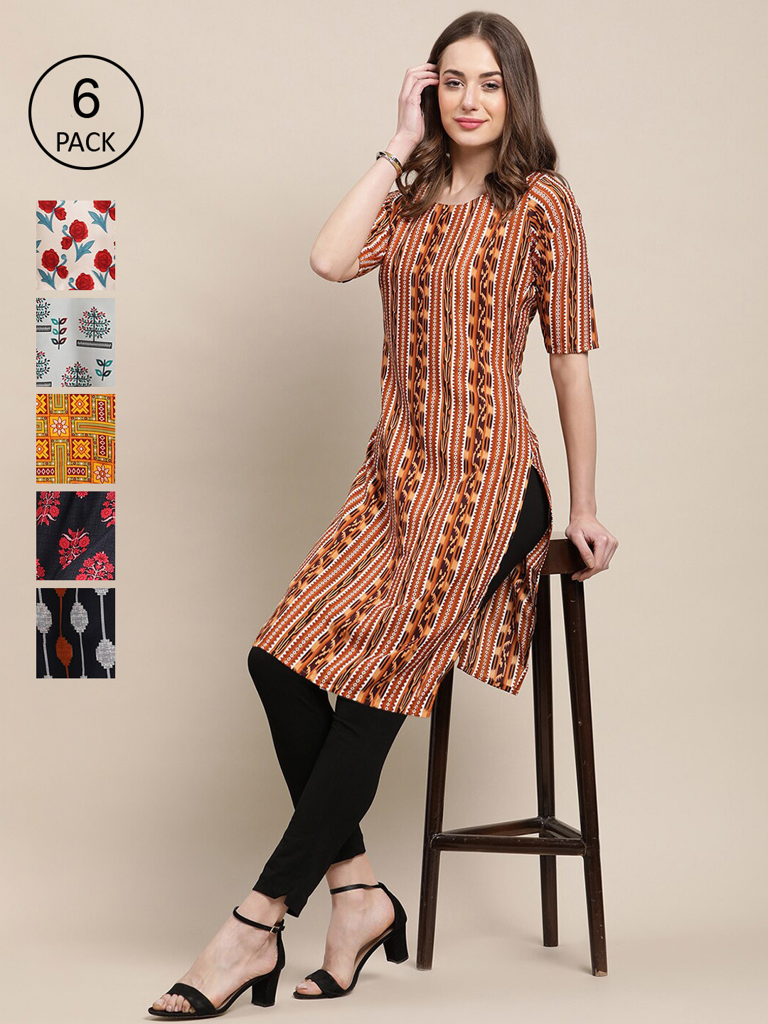

Ethnic basket 6 Women Multicoloured Geometric Printed Crepe Kurta, Multi