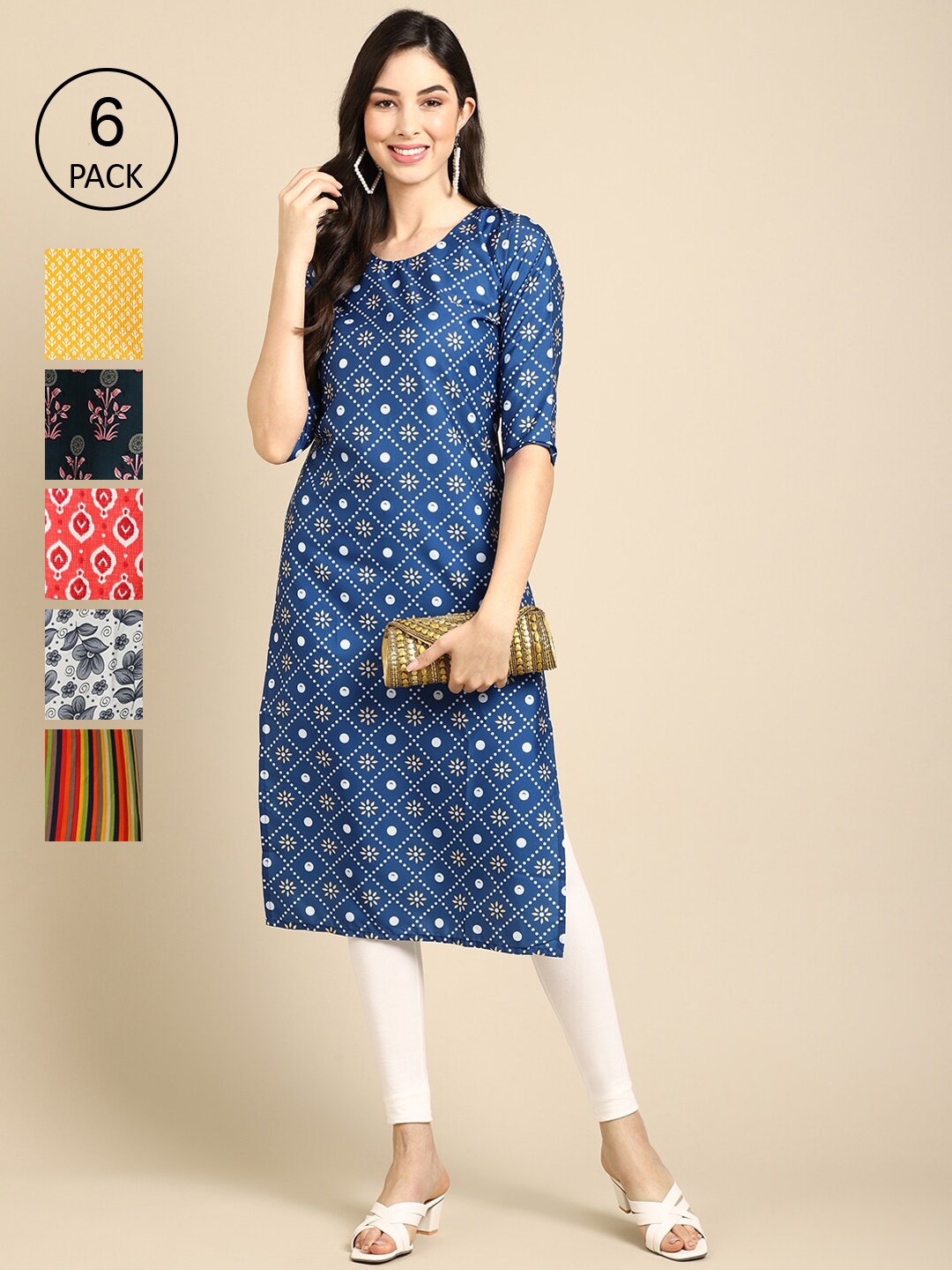 

Ethnic basket 6 Women Multicoloured Geometric Printed Crepe Kurta, Multi