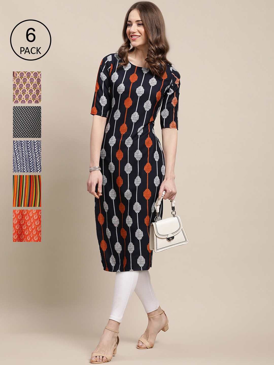 

Ethnic basket 6 Women Multicoloured Geometric Printed Crepe Kurta, Multi