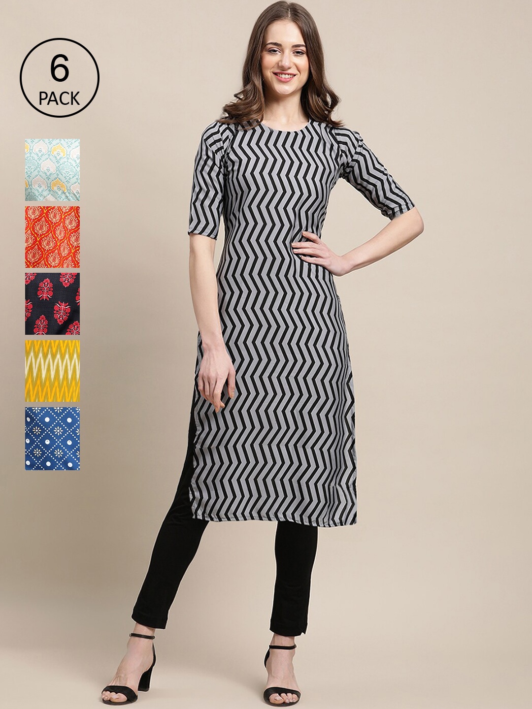 

Ethnic basket 6 Women Multicoloured Geometric Printed Crepe Kurta, Multi