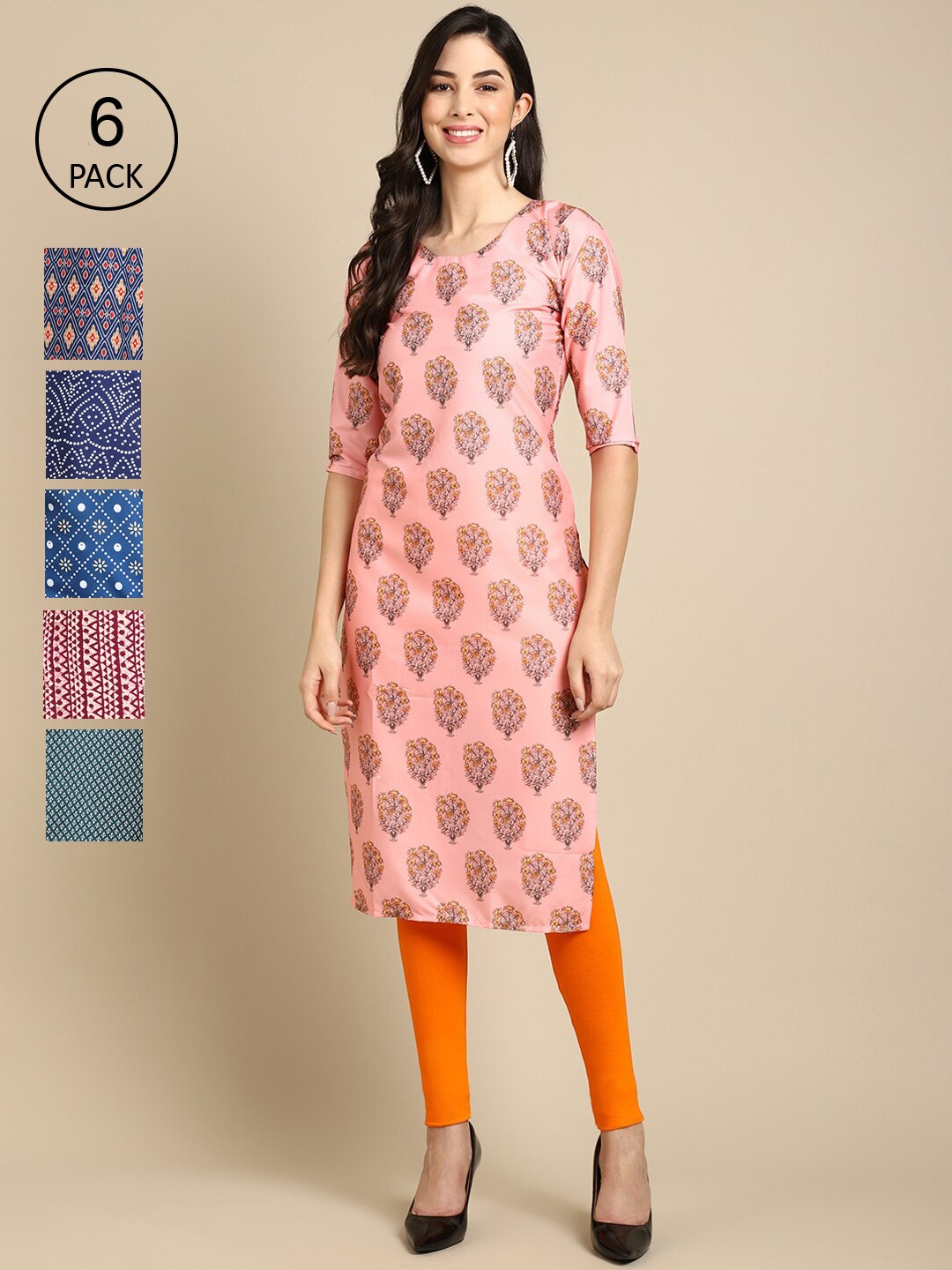

Ethnic basket Women Multicoloured Geometric Printed Keyhole Neck Thread Work Summer Sheers Crepe Kurta, Multi