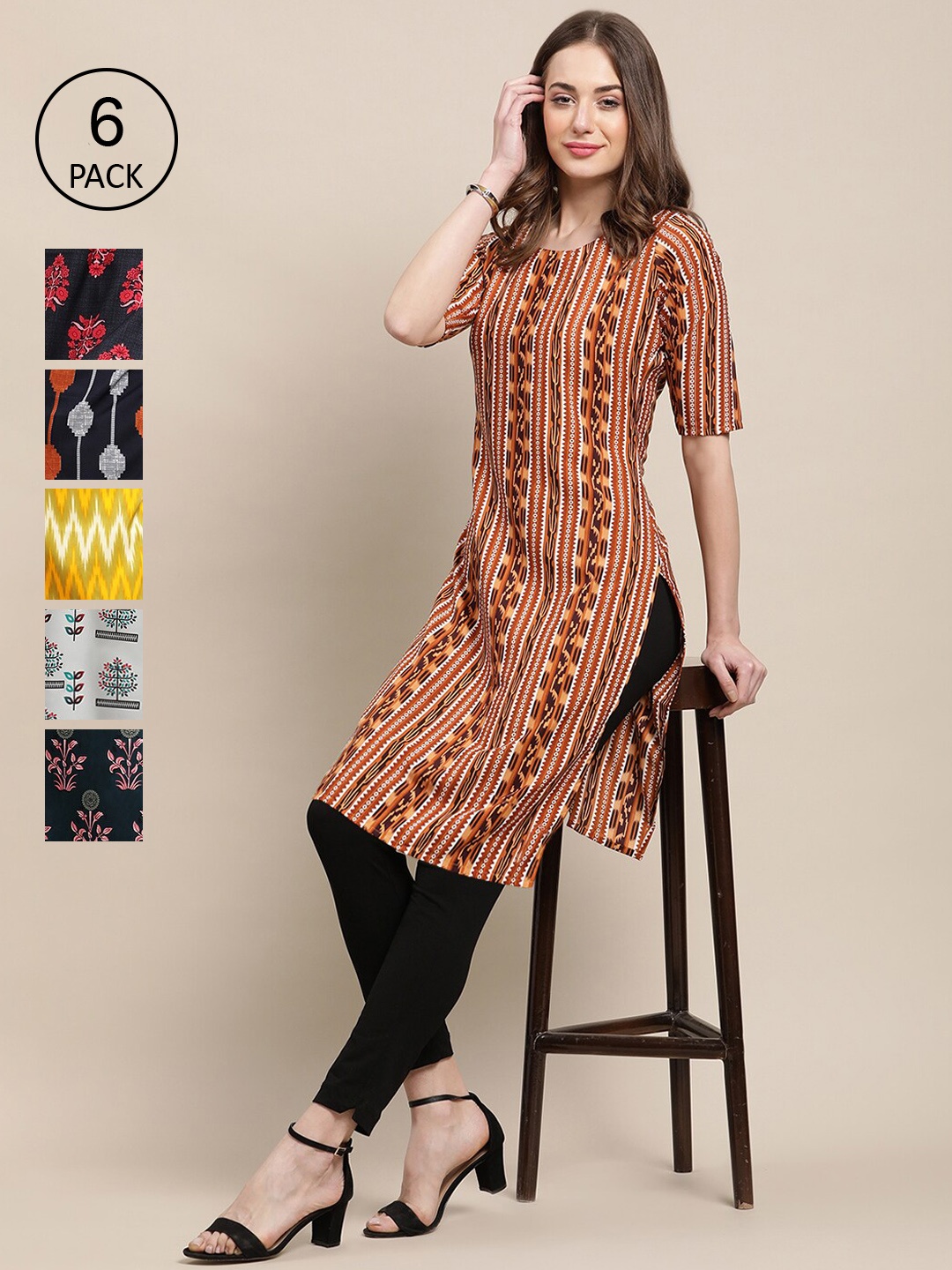 

Ethnic basket Women Multicoloured Floral Printed Summer Sheers Crepe Kurta, Multi