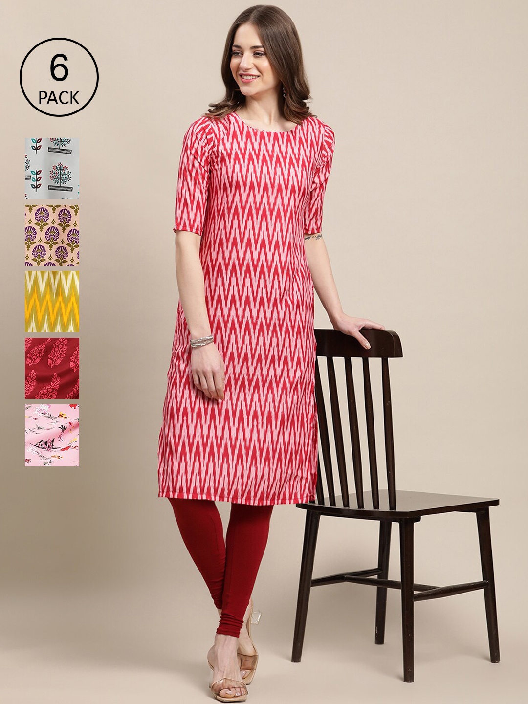 

Ethnic basket Women Pink & Yellow Printed Summer Sheers Crepe Kurta