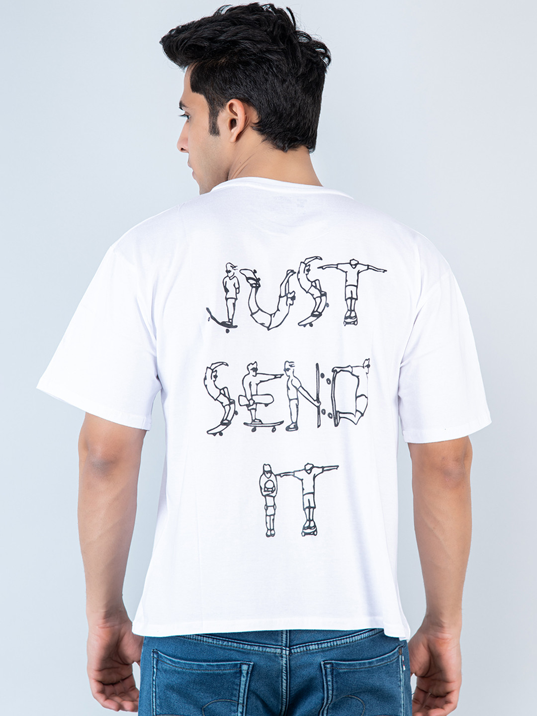 

Tistabene Men White Typography Printed Loose Cotton T-shirt