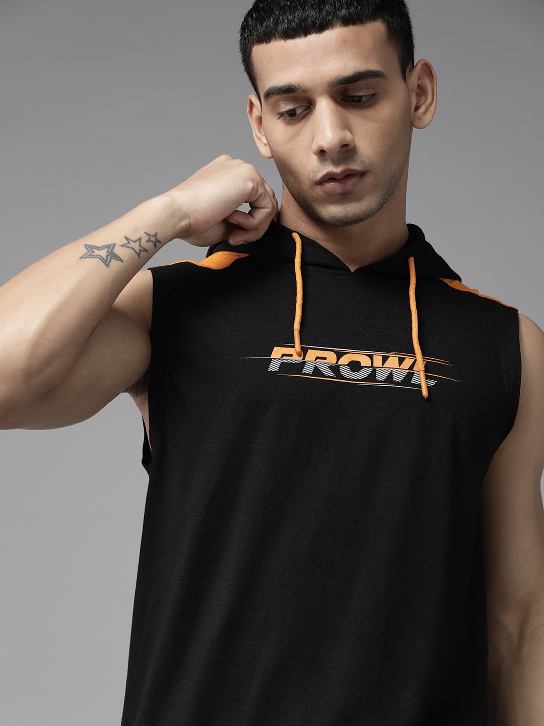 

PROWL by Tiger Shroff Men Black Brand Logo Print Hooded T-shirt