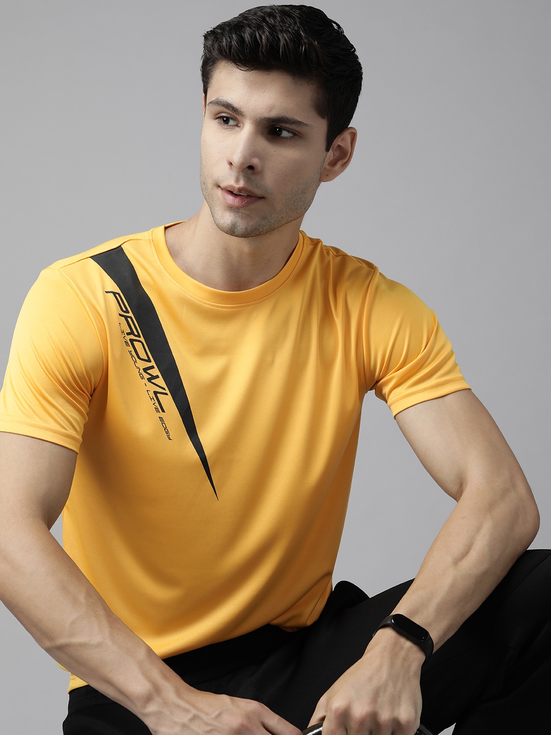 

PROWL by Tiger Shroff Men Mustard Yellow Typography Printed Training T-shirt