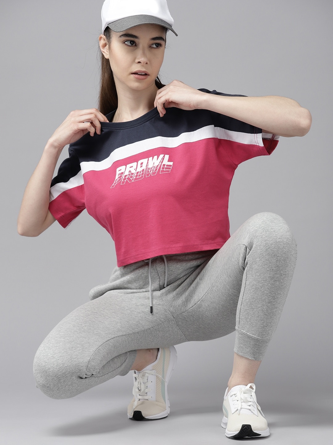

PROWL by Tiger Shroff Women Brand Logo Printed T-shirt, Navy blue