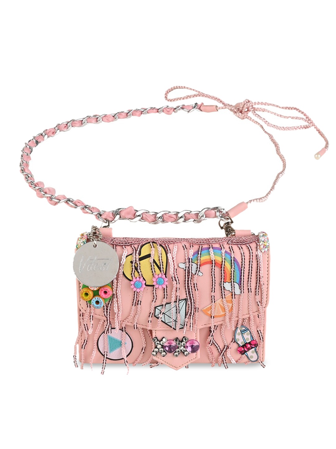 

Vdesi Women Pink Embellished Waist Bag Pouch