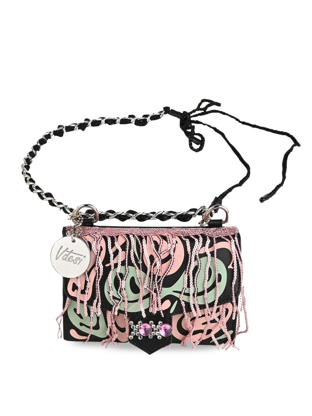 

Vdesi Women Black Embellished Waist Bag Pouch