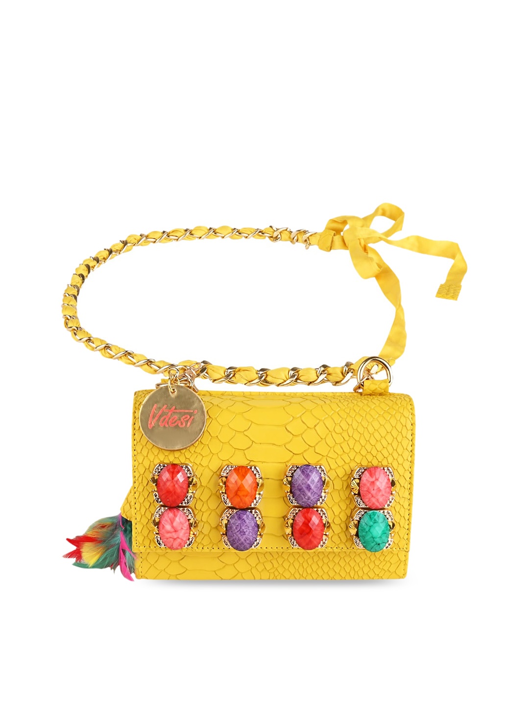 

Vdesi Women Yellow & Red Embellished Waist Pouch