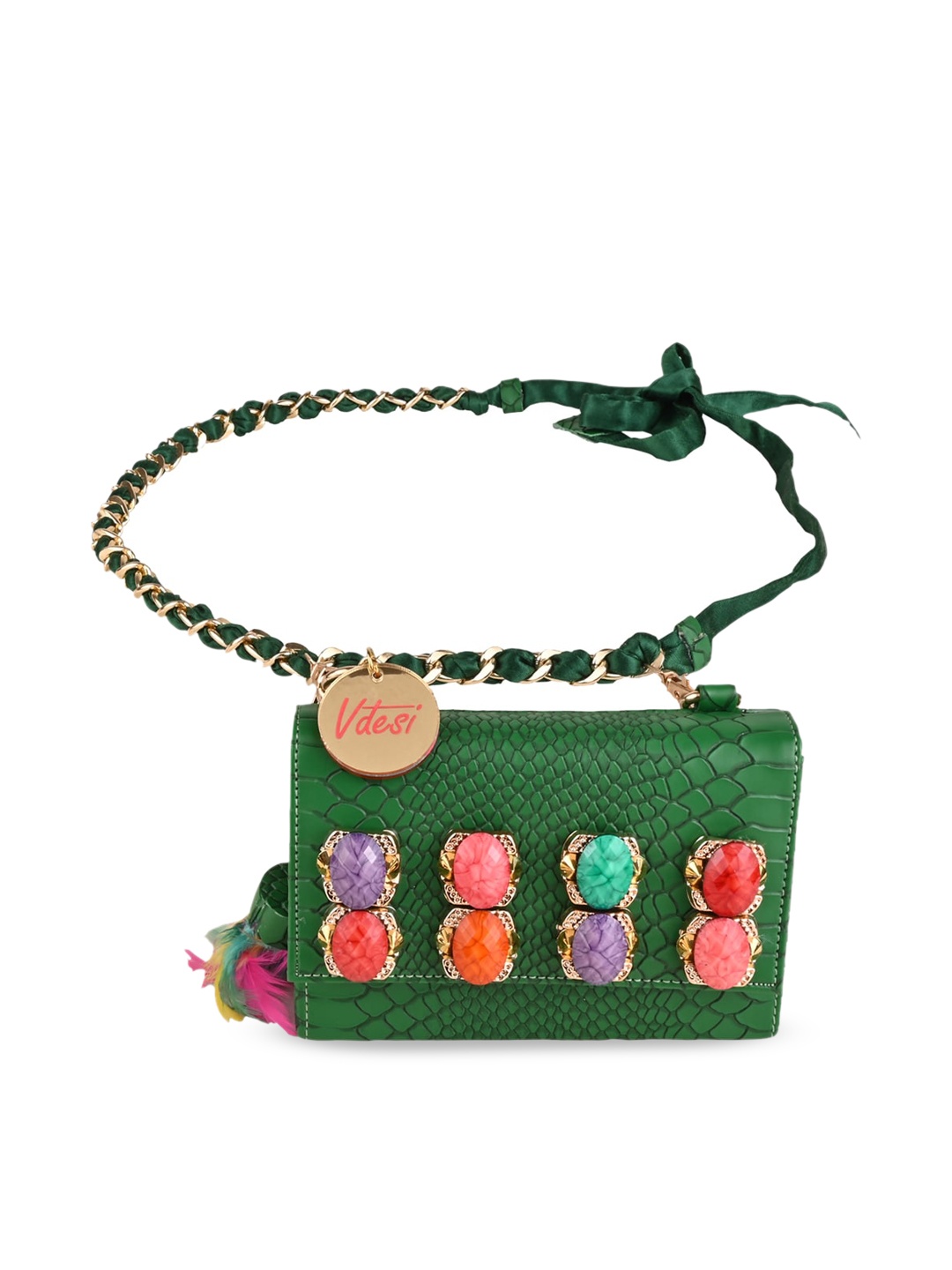 

Vdesi Women Green & Red Embellished Waist Pouch