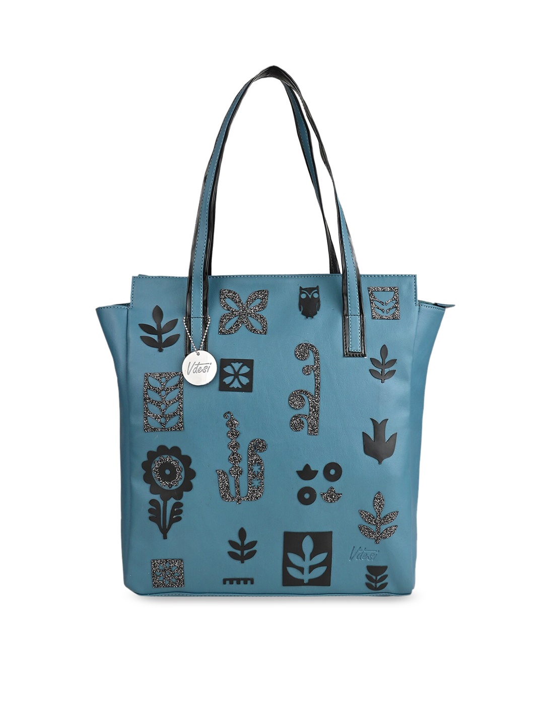 

Vdesi Blue Printed PU Shopper Tote Bag