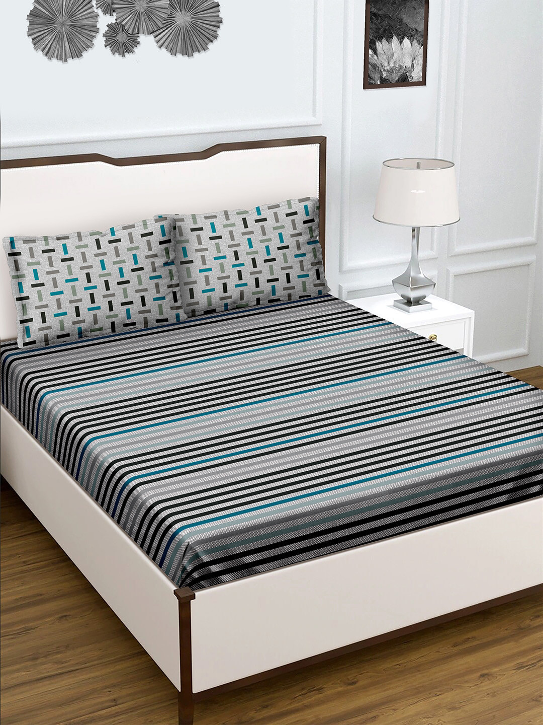 

BELLA CASA Unisex Grey 180 TC King Size Cotton 1 Double Bedsheet with 2 Pillow Covers