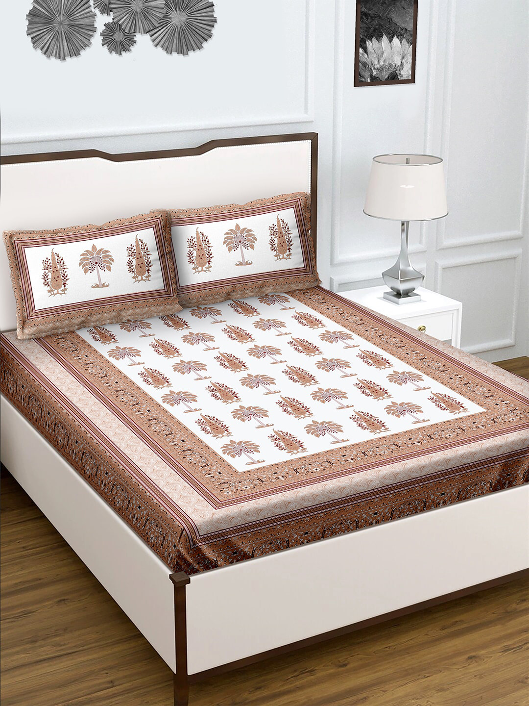 

BELLA CASA Unisex Brown 180 TC King Size Cotton 1 Double Bedsheet with 2 Pillow Covers