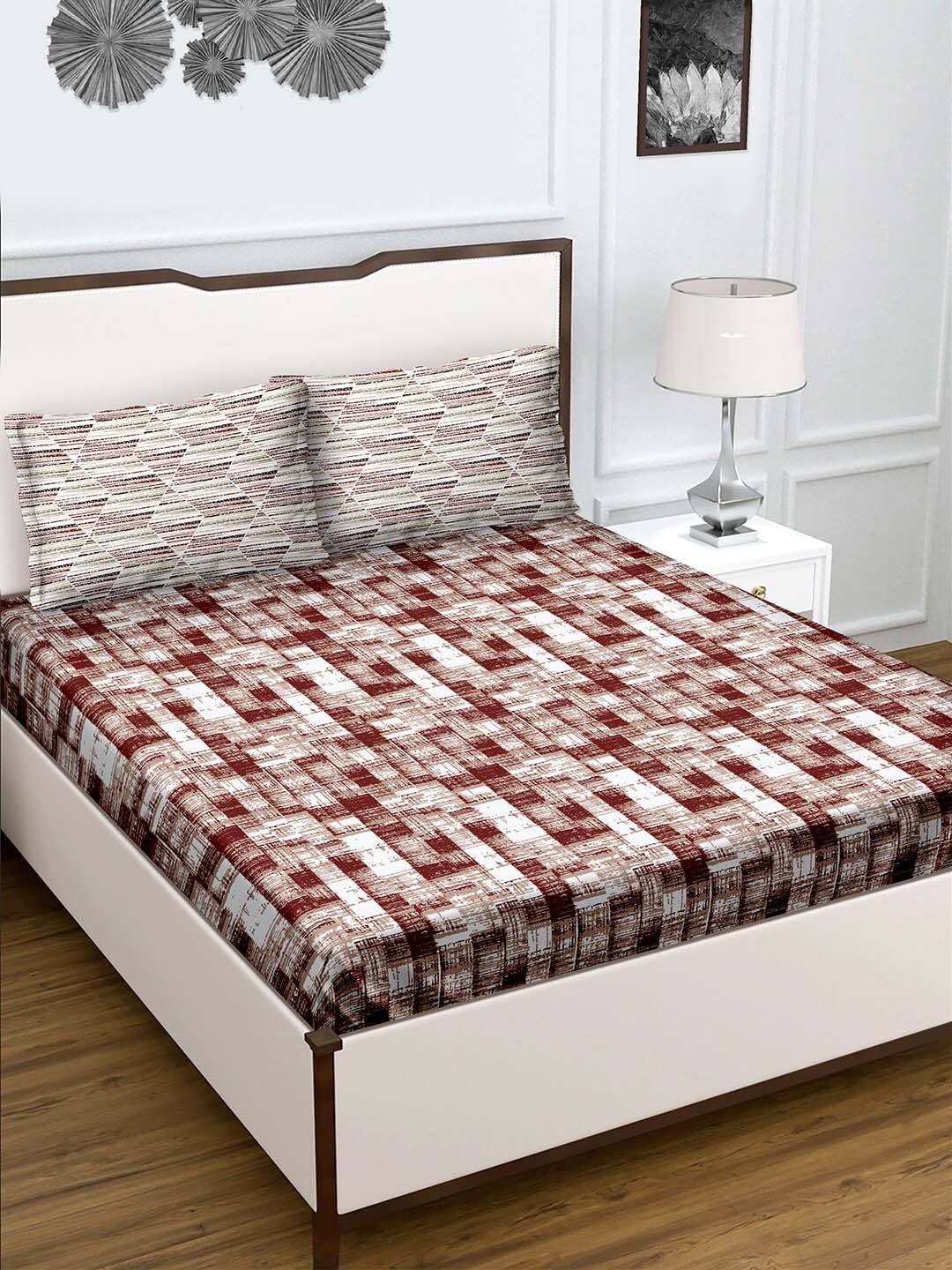 

BELLA CASA Unisex Maroon 180 TC King Size Cotton 1 Double Bedsheet with 2 Pillow Covers