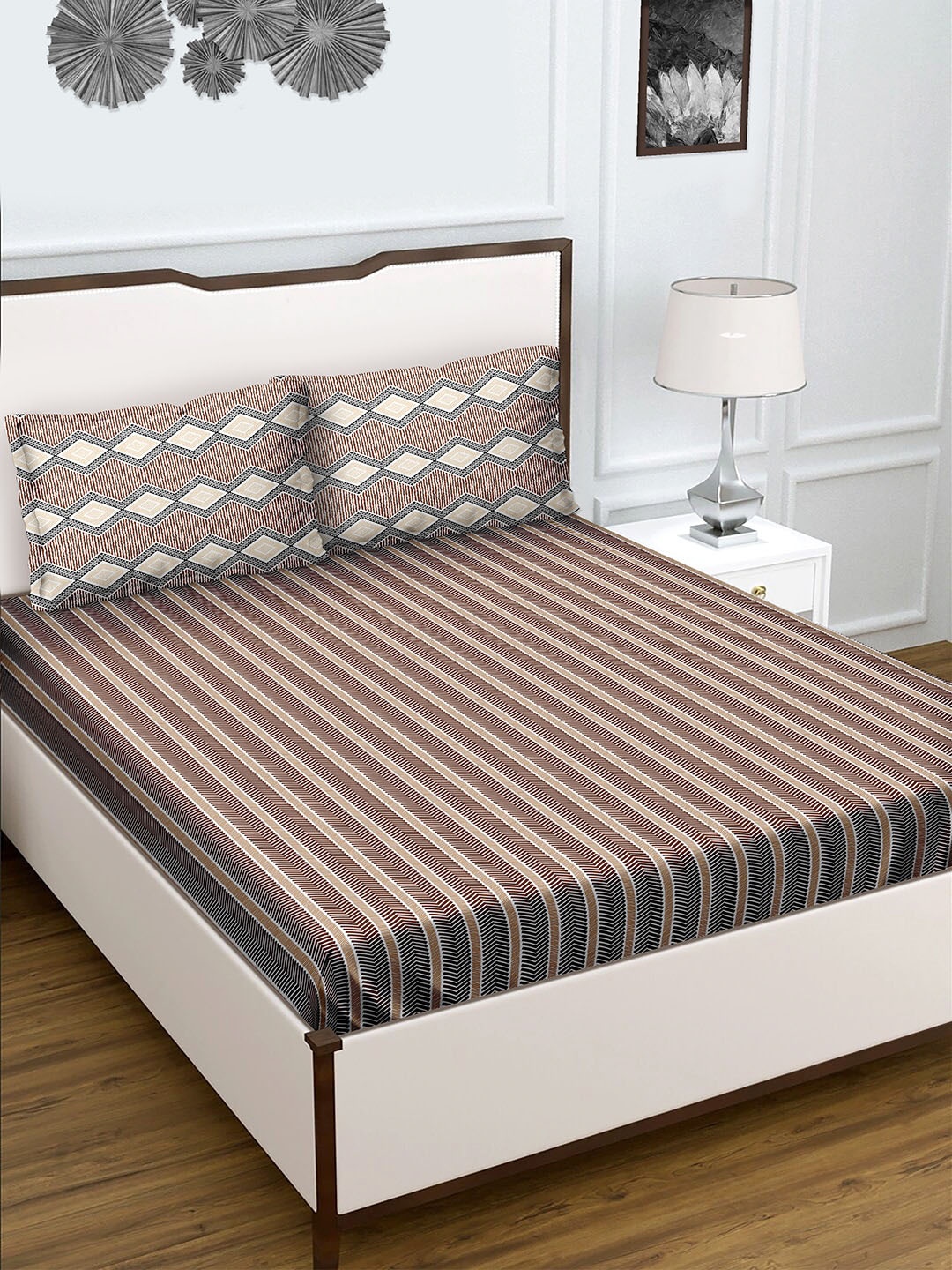 

BELLA CASA Brown 180 TC King Size Cotton 1 Double Bedsheet with 2 Pillow Covers
