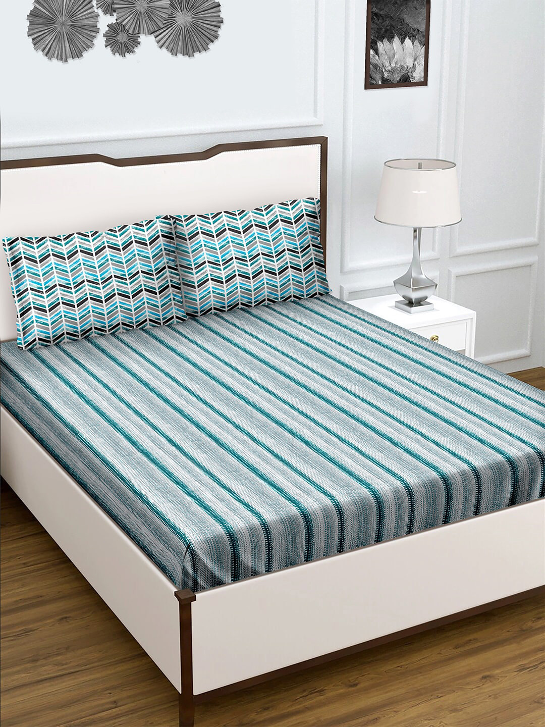 

BELLA CASA Unisex Teal 180 TC King Size Cotton 1 Double Bedsheet with 2 Pillow Covers