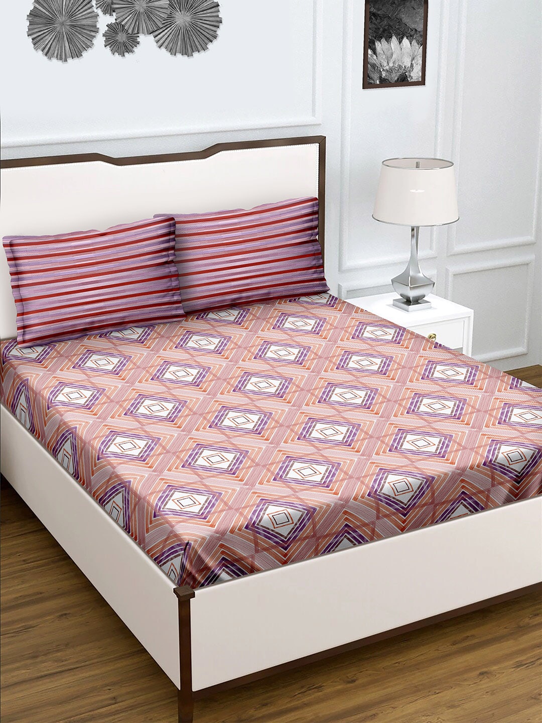

BELLA CASA Rust 180 TC King Size Cotton 1 Double Bedsheet with 2 Pillow Covers