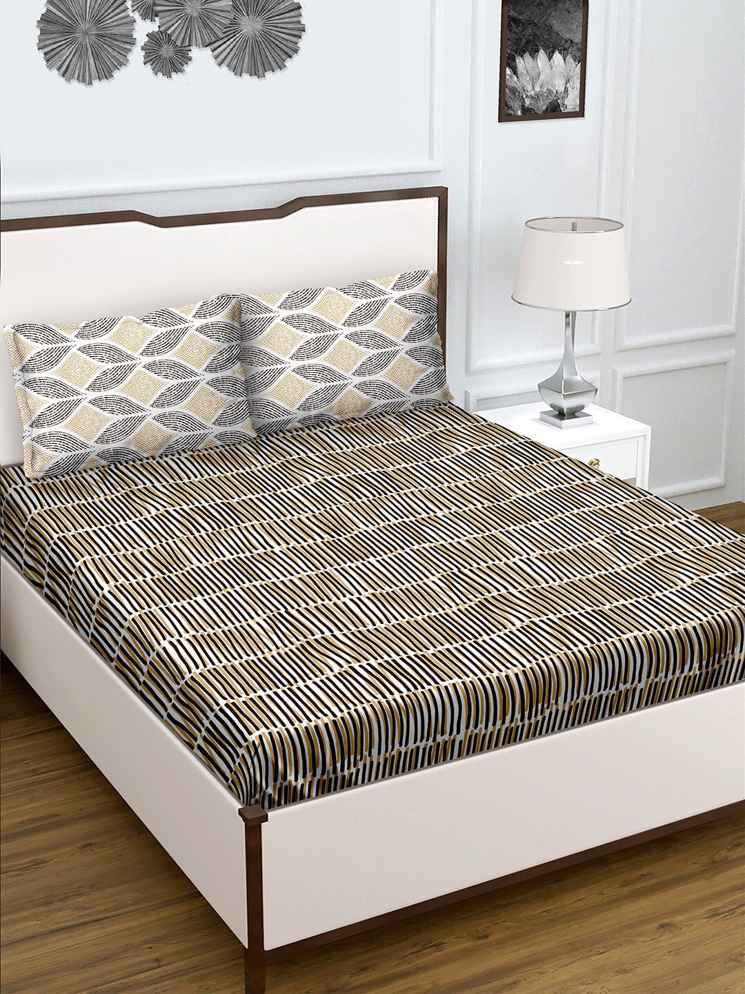 

BELLA CASA Unisex Brown 180 TC King Size Cotton 1 Double Bedsheet with 2 Pillow Covers