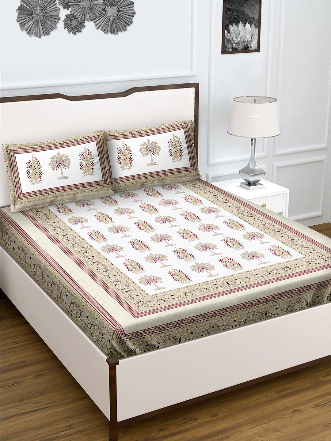 

BELLA CASA Unisex Multi 180 TC King Size Cotton 1 Double Bedsheet with 2 Pillow Covers, White