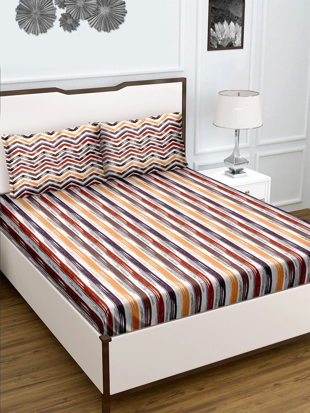 

BELLA CASA White & Red Striped 180 TC King Bedsheet with 2 Pillow Covers