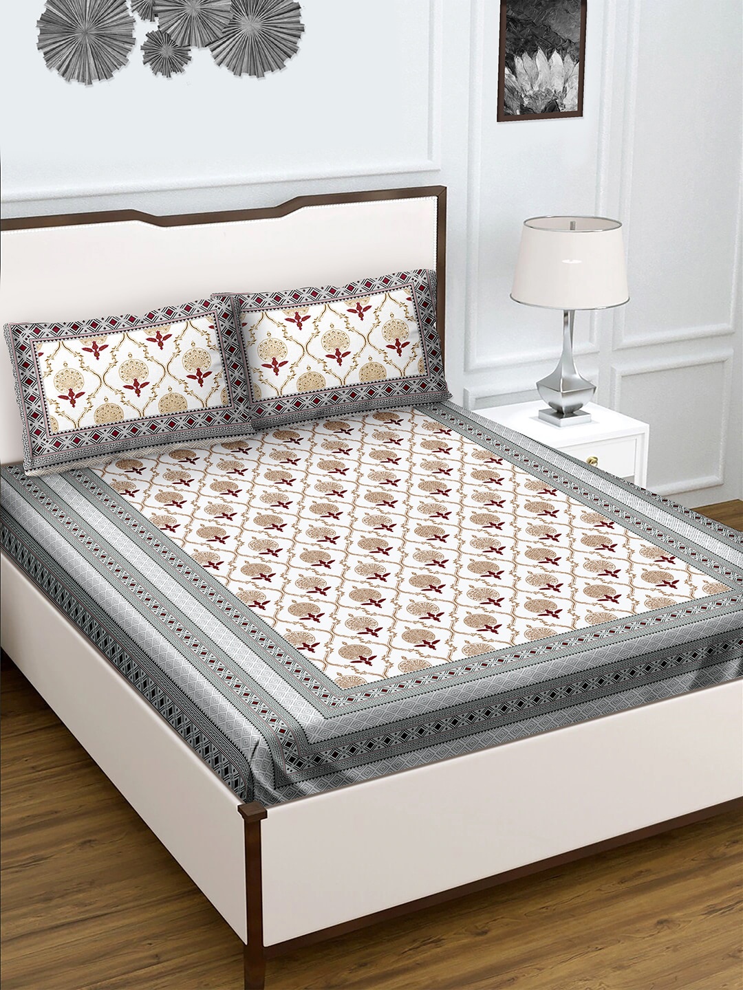 

BELLA CASA 180 TC King Size Cotton Brown 1 Double King Bedsheet with 2 Pillow Covers