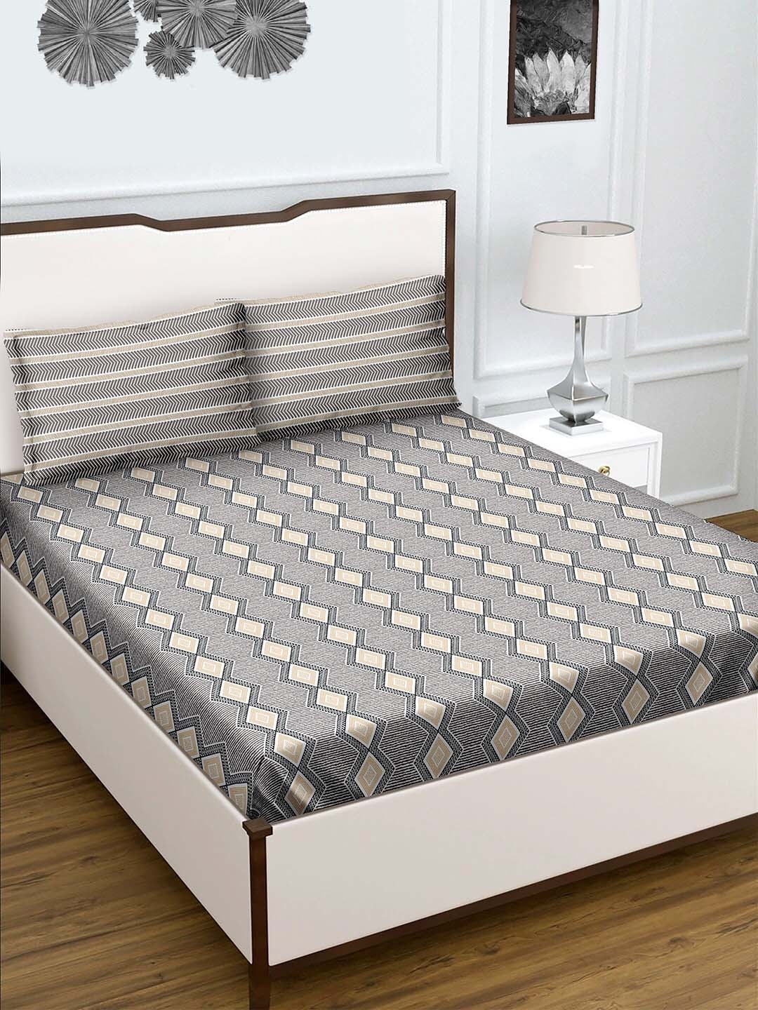 

BELLA CASA 180 TC King Size Cotton Grey 1 Double King Bedsheet with 2 Pillow Covers