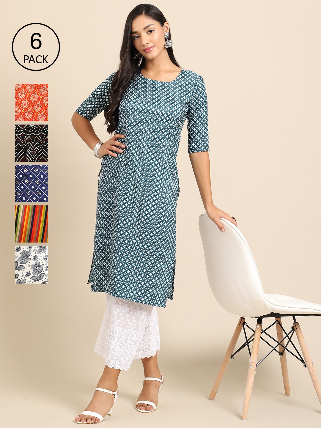 

Ethnic basket Women Multicoloured Ethnic Motifs Flared Sleeves Thread Work Block Print Crepe Kurta, Multi