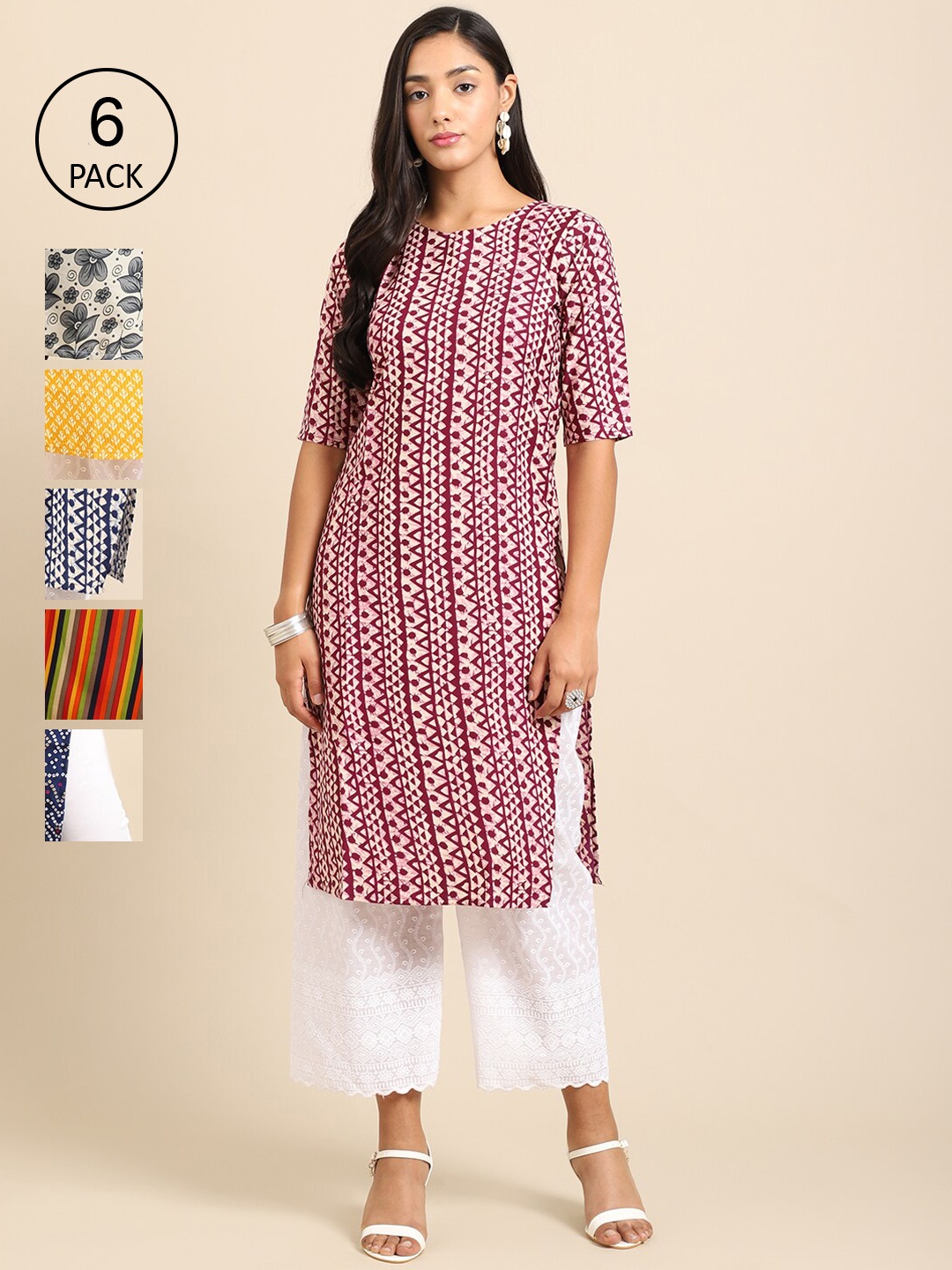

Ethnic basket Women Yellow & Red Ethnic Motifs Printed Block Print Crepe Kurta