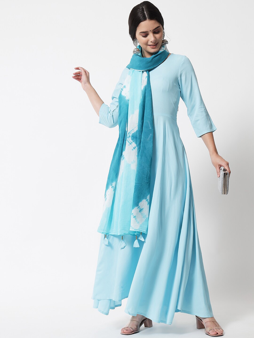 

IkDaiya Women Blue Panelled Kurta with Trousers & With Dupatta