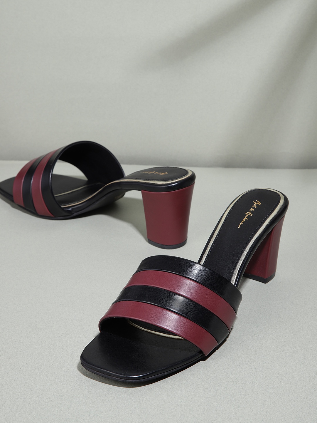 

Mast & Harbour Striped Block Heel Sandals, Black