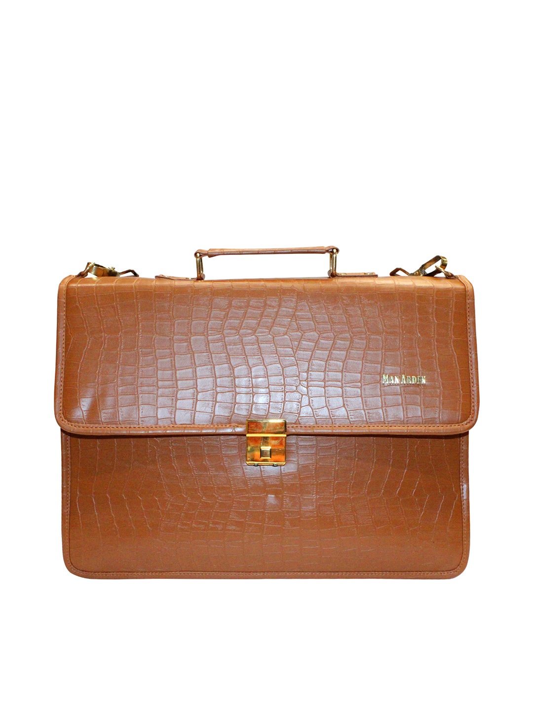 

Man Arden Men Brown Textured Leather The Vintage Aura Briefcase Laptop Bag