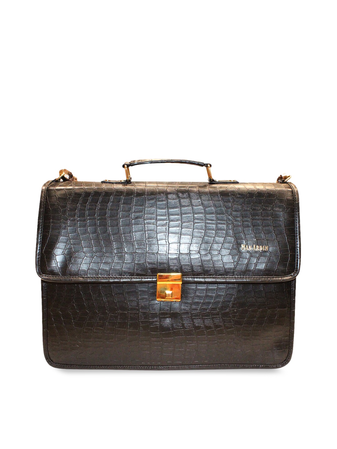 

Man Arden Men Black Textured Leather The Somber Knight Briefcase Laptop Bag