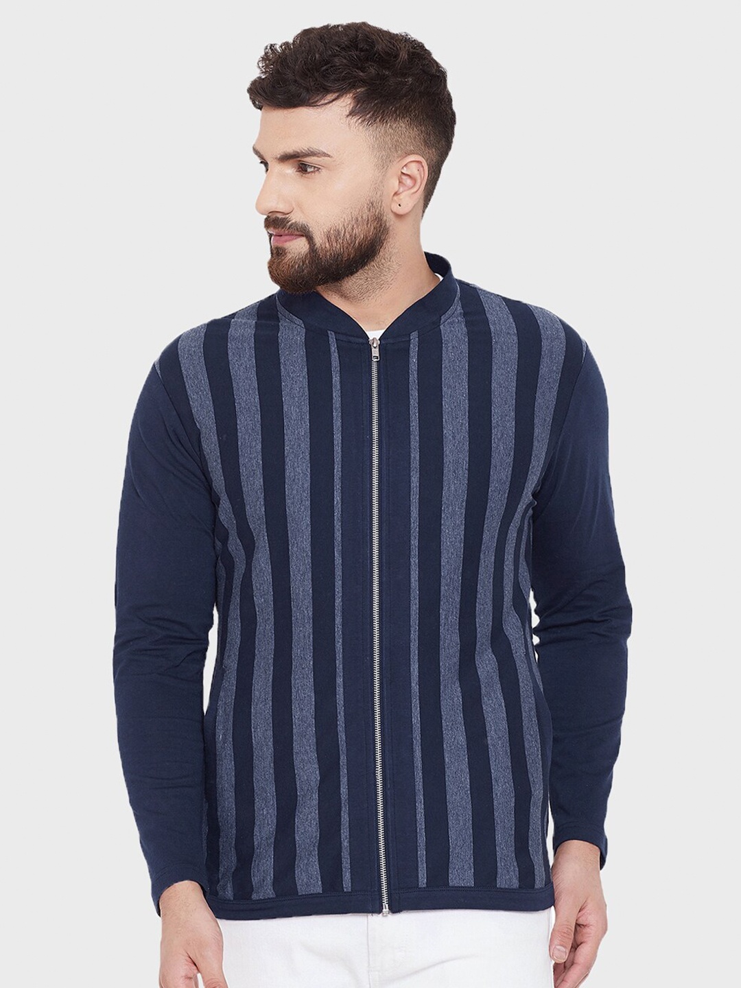 

Hypernation Men Blue Striped Cotton T-shirt