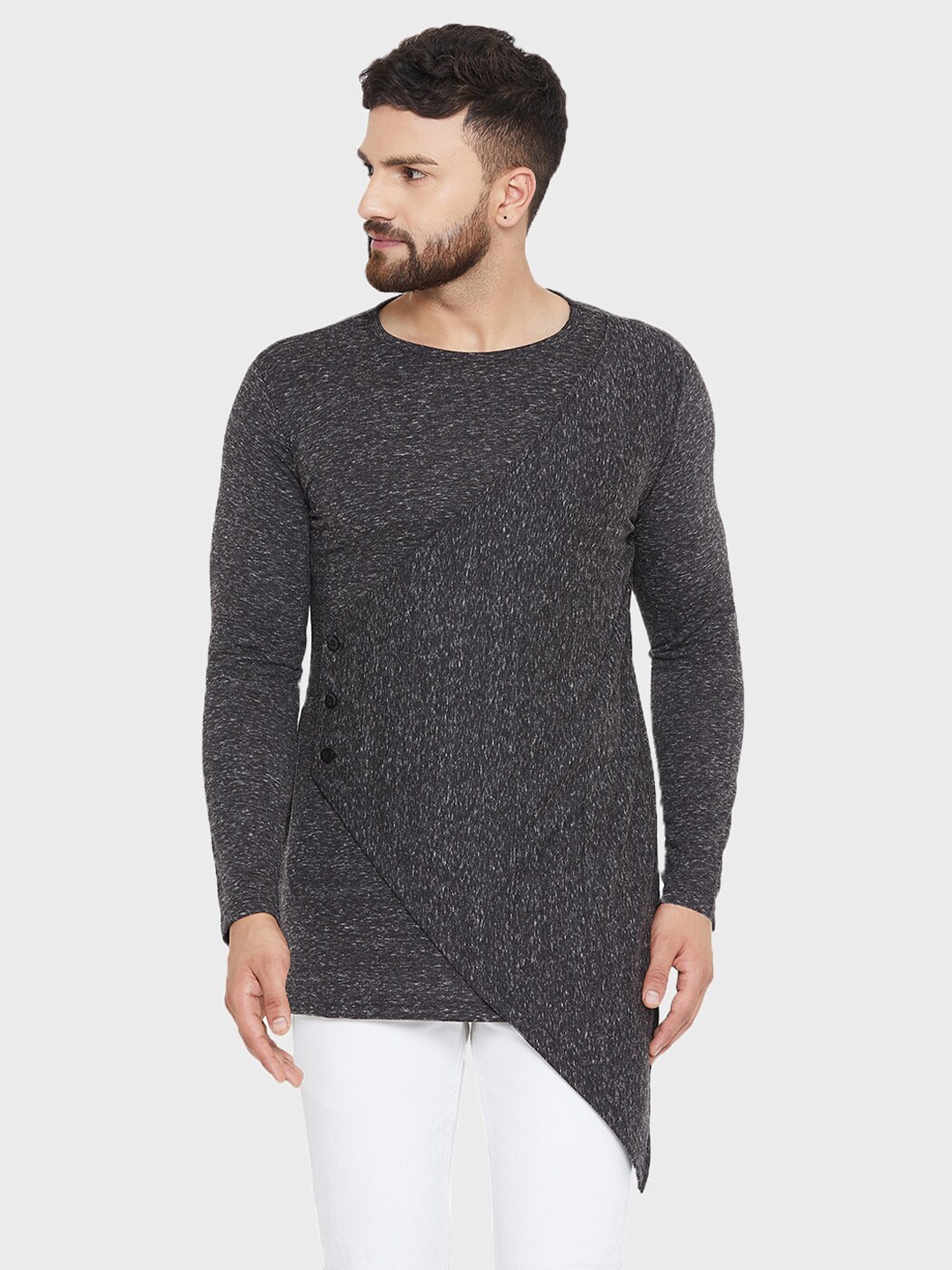 

Hypernation Men Charcoal Solid Cotton T-shirt