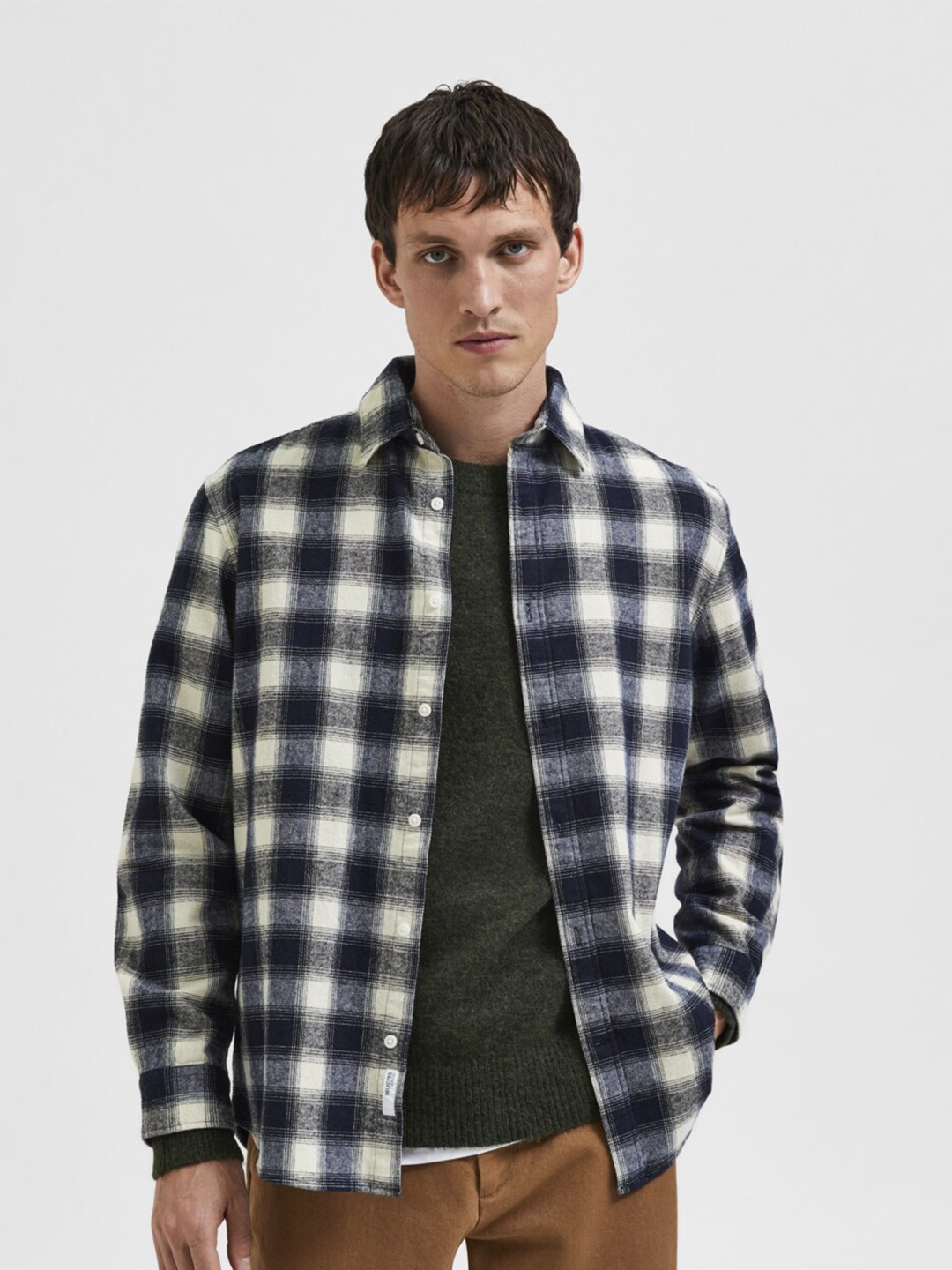

SELECTED Men Blue Checked Casual Shirt