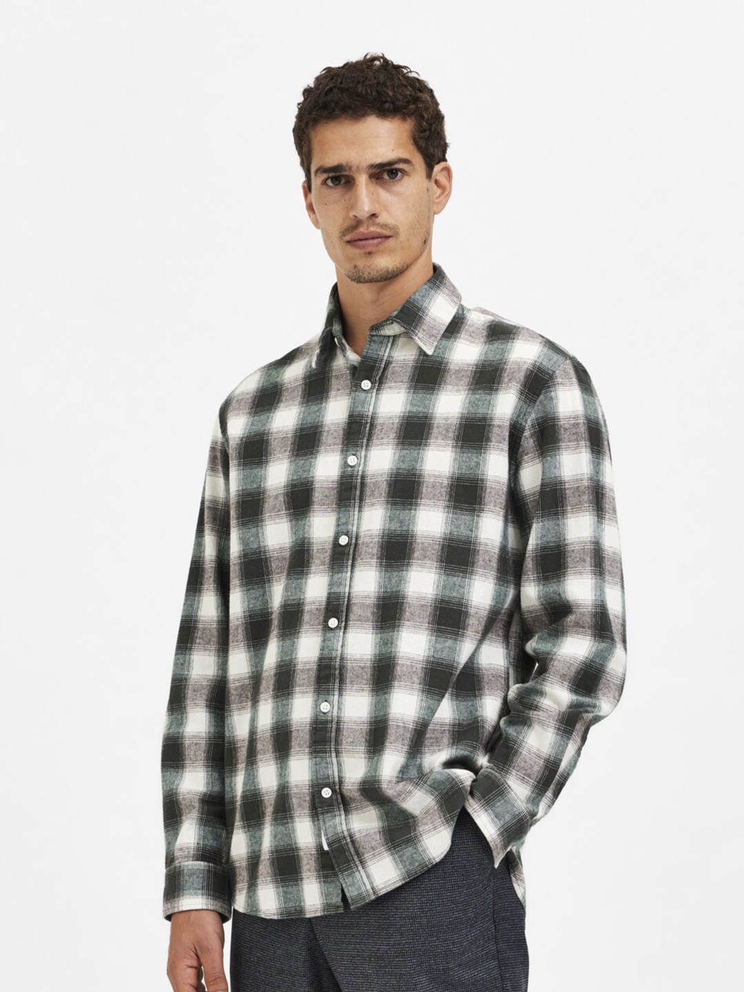 

SELECTED Men Green Tartan Checks Checked Casual Shirt