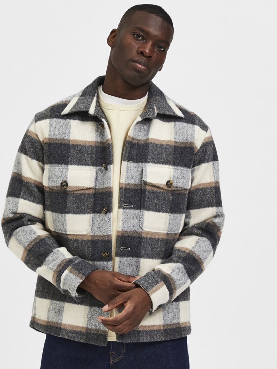 

SELECTED Men Grey Checked Casual Shirt
